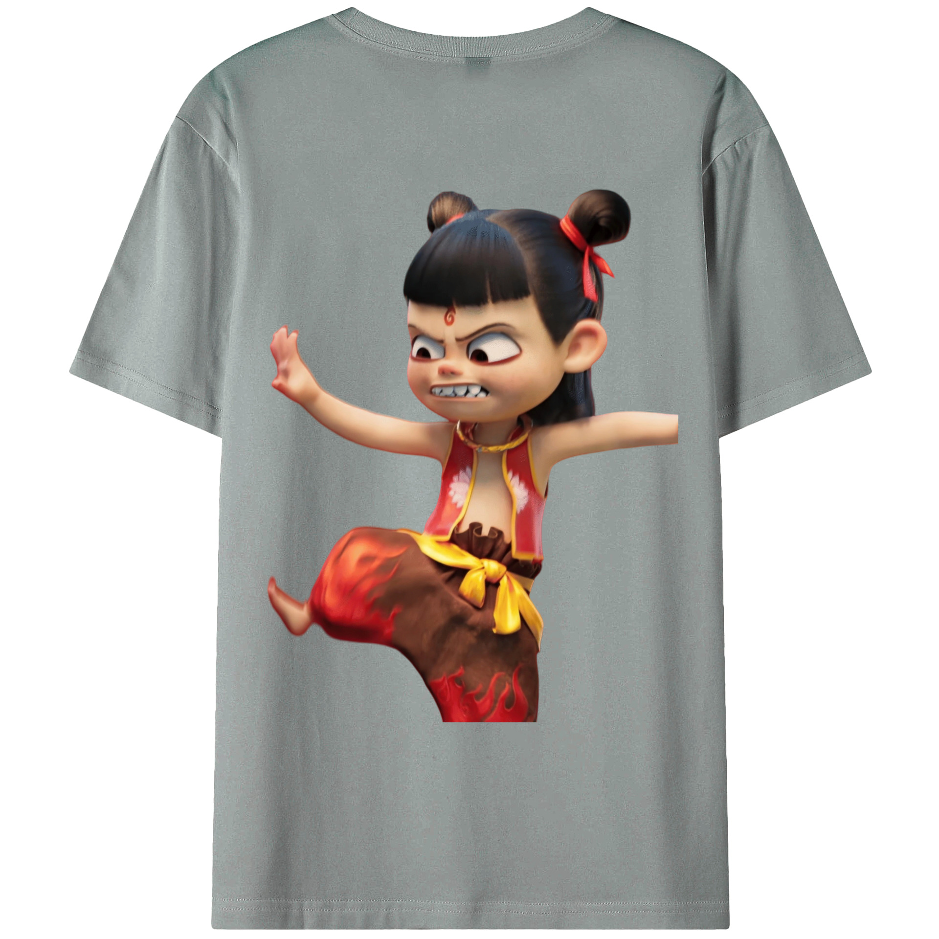 （画像用） Ne Zha 2 ナタ 魔童の大暴れ 綿100％ メンズ半袖Tシャツ（バックプリント） 通気性
